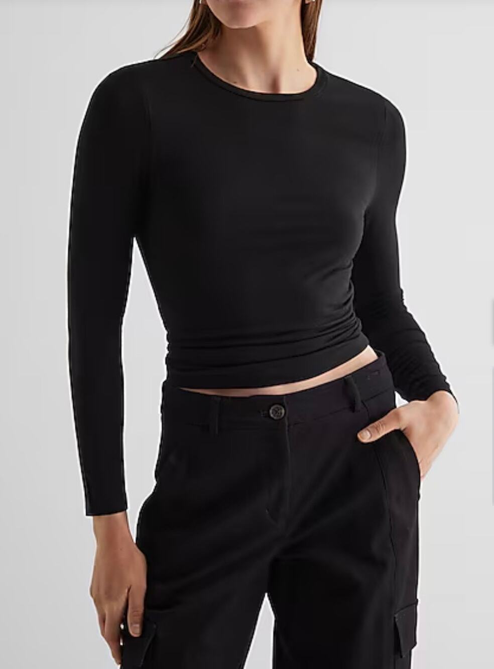 Express Supersoft Double Layer Fitted Long Sleeve Tee Black | Large | NEW